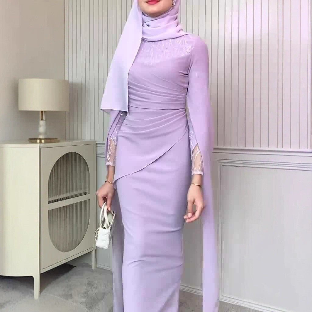 Sequin Embellished Formal Dress | Long Sleeve Ruched Bodycon Dress(MS272) - Mariam's Collection