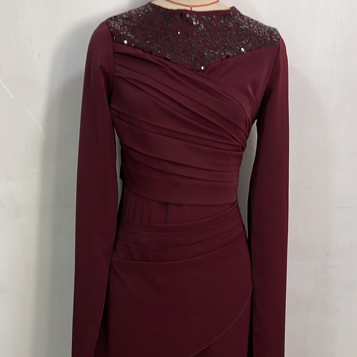 Sequin Embellished Formal Dress | Long Sleeve Ruched Bodycon Dress(MS272) Black / XS Sequin Embellished Formal Dress | Long Sleeve Ruched Bodycon Dress(MS272) Black / XS