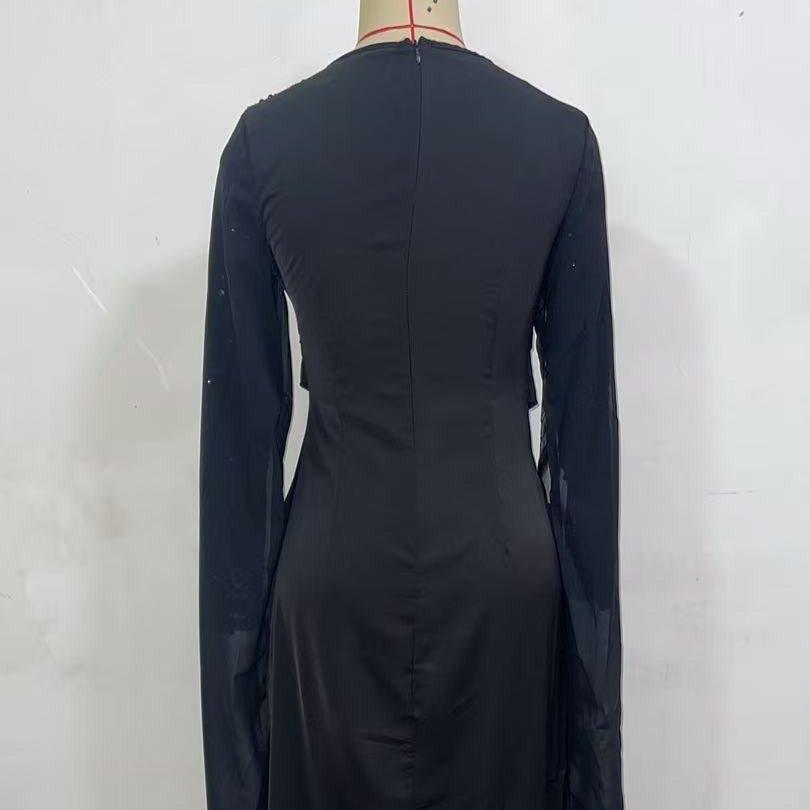 Sequin Embellished Formal Dress | Long Sleeve Ruched Bodycon Dress(MS272) Black / XS Sequin Embellished Formal Dress | Long Sleeve Ruched Bodycon Dress(MS272) Black / XS