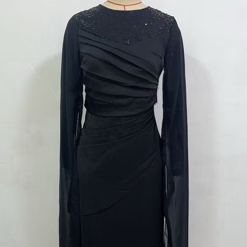 Sequin Embellished Formal Dress | Long Sleeve Ruched Bodycon Dress(MS272) Black / XS Sequin Embellished Formal Dress | Long Sleeve Ruched Bodycon Dress(MS272) Black / XS