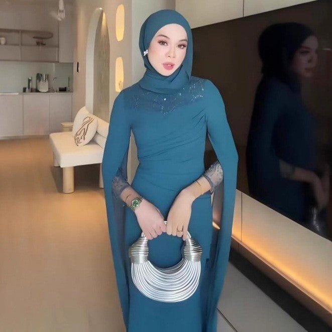 Sequin Embellished Formal Dress | Long Sleeve Ruched Bodycon Dress(MS272) - Mariam's Collection