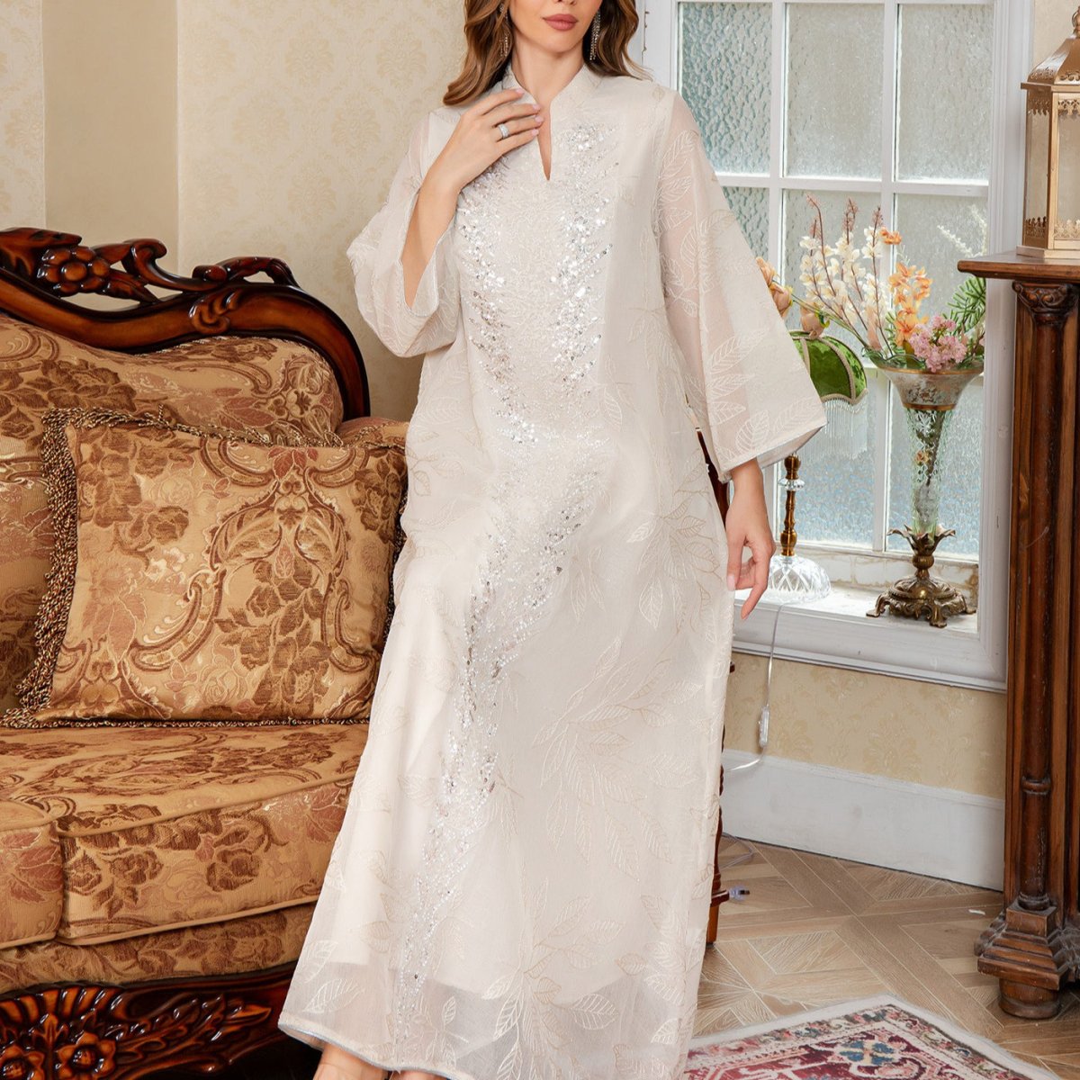 Sequin Embroidered Mesh Abaya(MA413) - Mariam's Collection