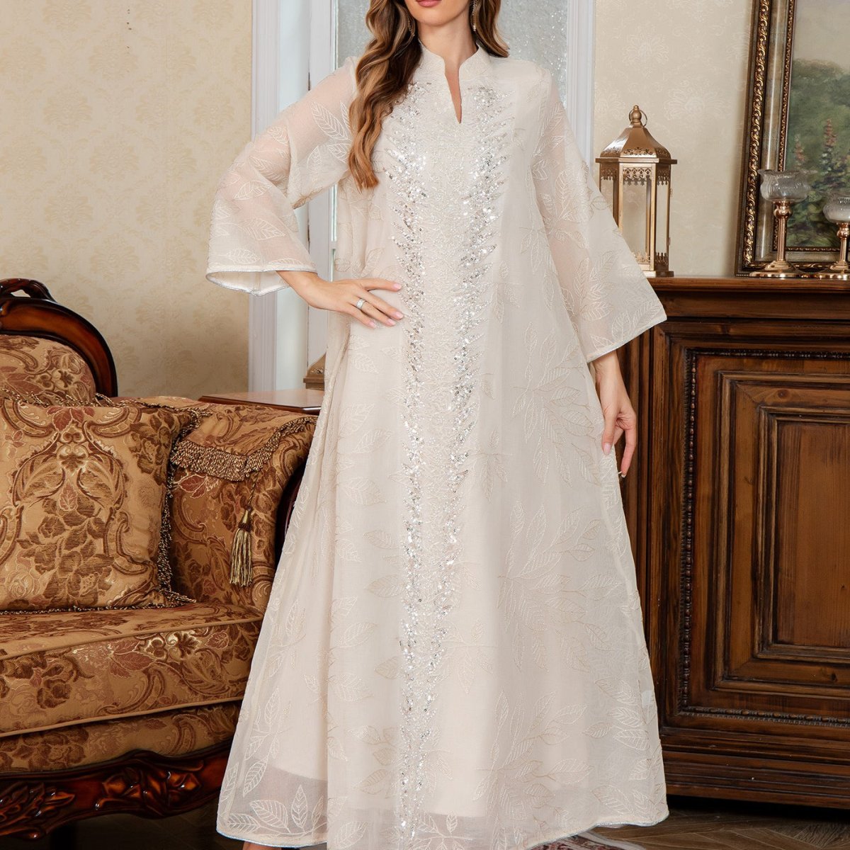 Sequin Embroidered Mesh Abaya(MA413) - Mariam's Collection