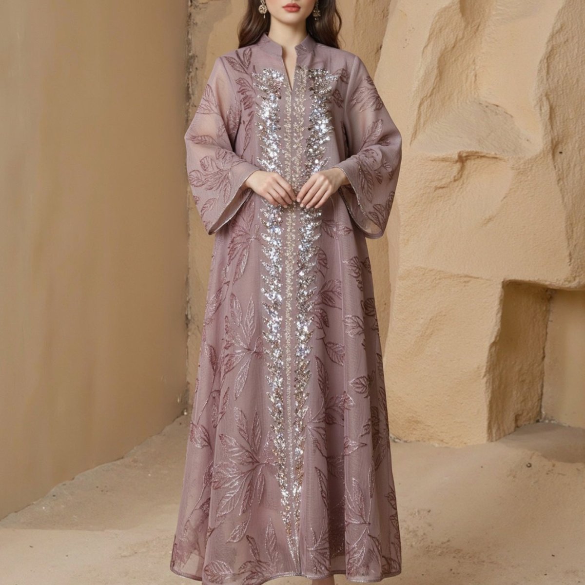 Sequin Embroidered Mesh Abaya(MA413) - Mariam's Collection