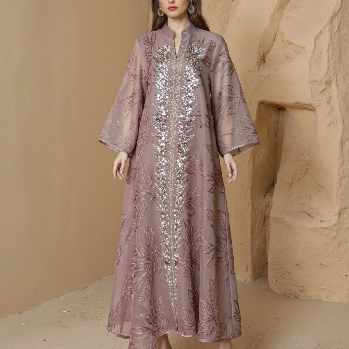 Sequin Embroidered Mesh Abaya(MA413) - Mariam's Collection