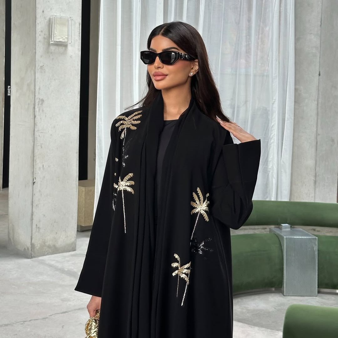 Sequin Palm Tree Embroidered Abaya(MOA252) - Mariam's Collection