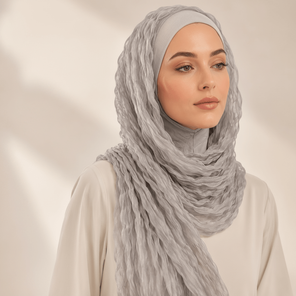 Shimmer Bubble Crinkle Hijab Scarf with Matching Underscarf Cap Set(MH251) - Mariam's Collection
