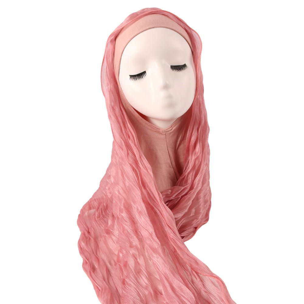 Shimmer Bubble Crinkle Hijab Scarf with Matching Underscarf Cap Set(MH251) - Mariam's Collection