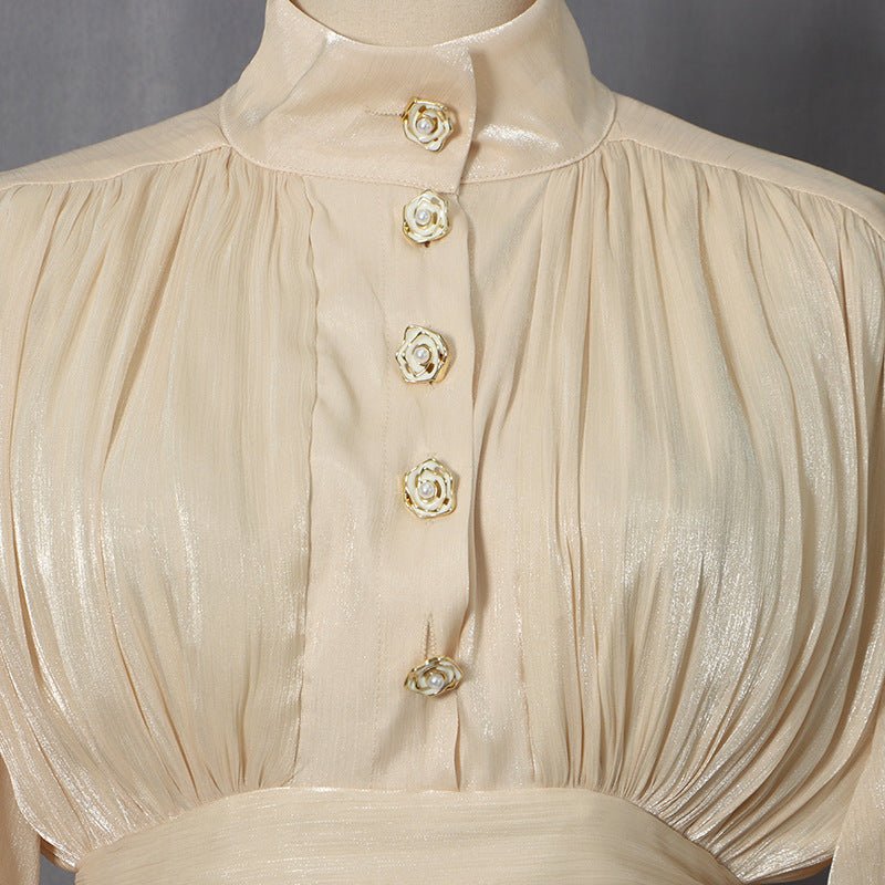 Shimmer Tiered Ruffle Dress with Pearl Buttons(MS322) - Mariam's Collection