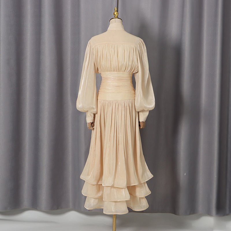 Shimmer Tiered Ruffle Dress with Pearl Buttons(MS322) - Mariam's Collection