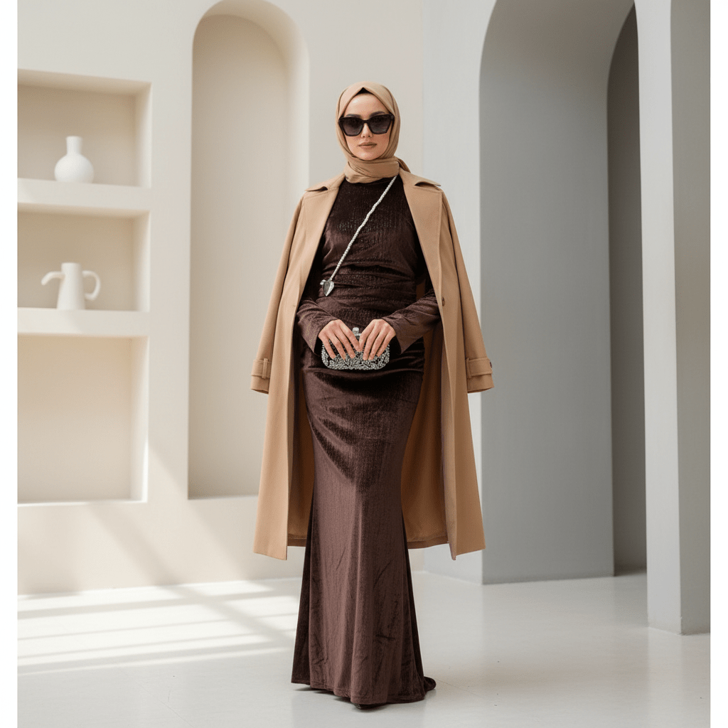 Shimmer Velvet Ruched Mermaid Gown(MA358) - Mariam's Collection