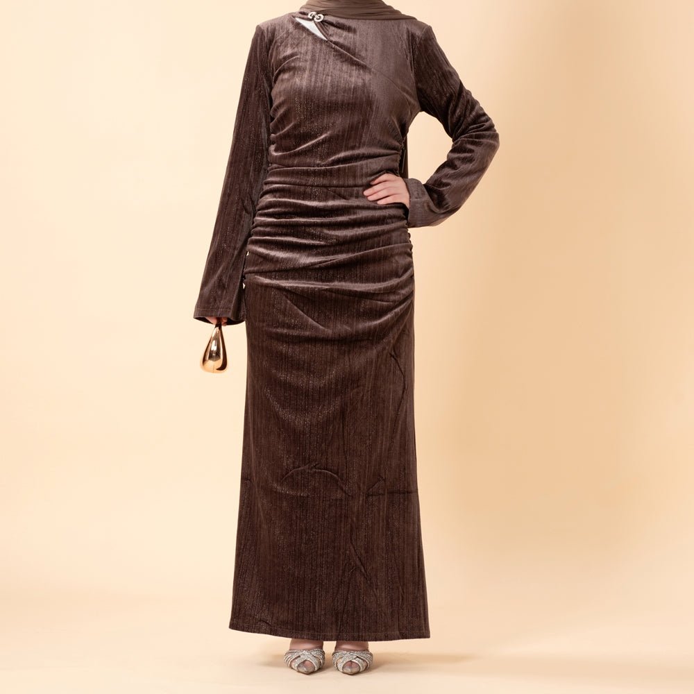 Shimmer Velvet Ruched Mermaid Gown(MA358) - Mariam's Collection