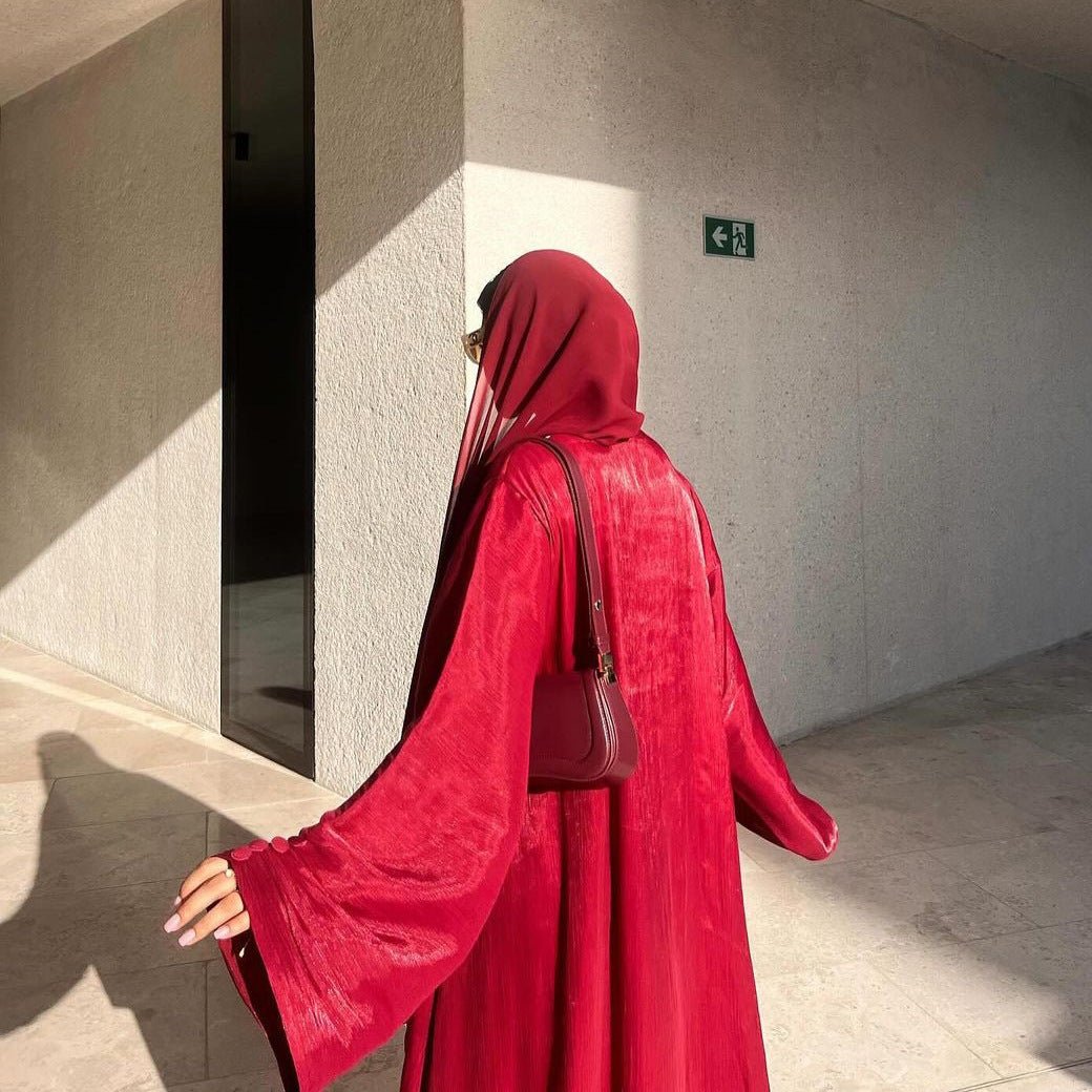 Shiny Satin Open Abaya | Shiny Abaya With Flying Sleeves (MOA141) - Mariam's Collection