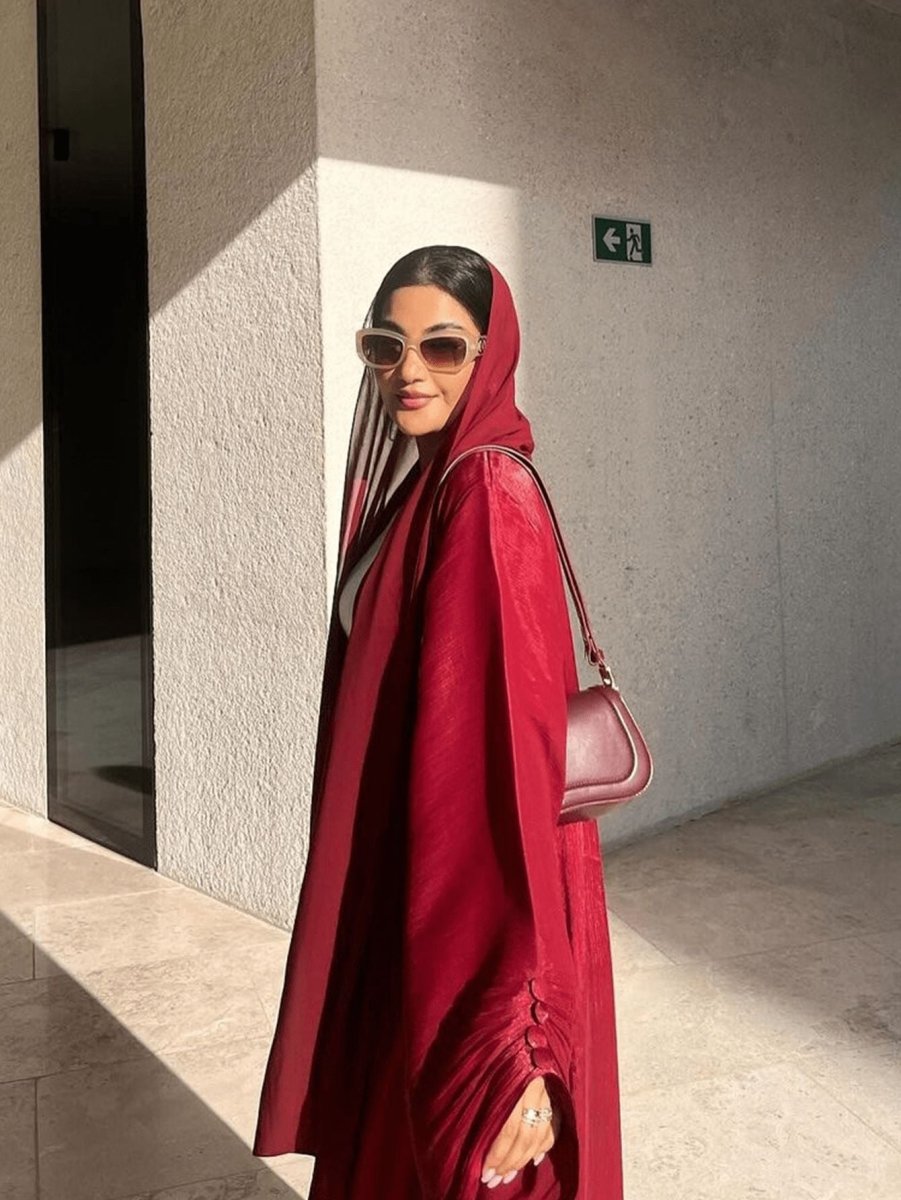 Shiny Satin Open Abaya | Shiny Abaya With Flying Sleeves (MOA141) - Mariam's Collection