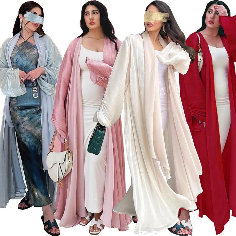 Shiny Satin Open Abaya | Shiny Abaya With Flying Sleeves (MOA141) - Mariam's Collection