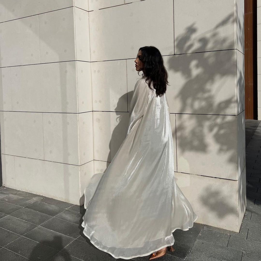 Shiny Satin Open Abaya | Shiny Abaya With Flying Sleeves (MOA141) - Mariam's Collection