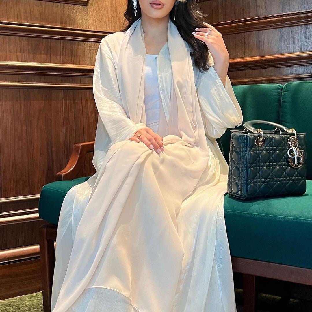 Shiny Satin Open Abaya | Shiny Abaya With Flying Sleeves (MOA141) - Mariam's Collection