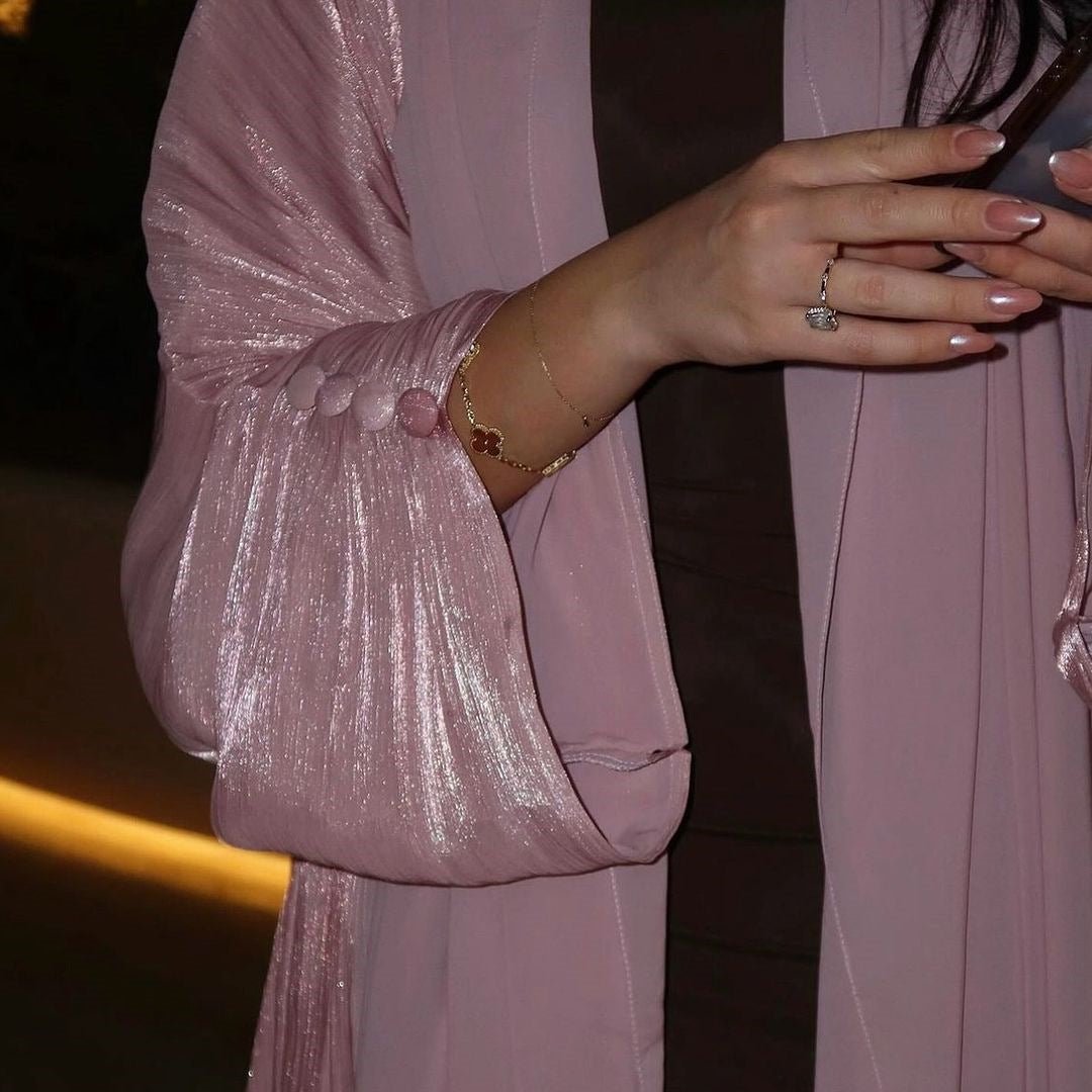 Shiny Satin Open Abaya | Shiny Abaya With Flying Sleeves (MOA141) - Mariam's Collection