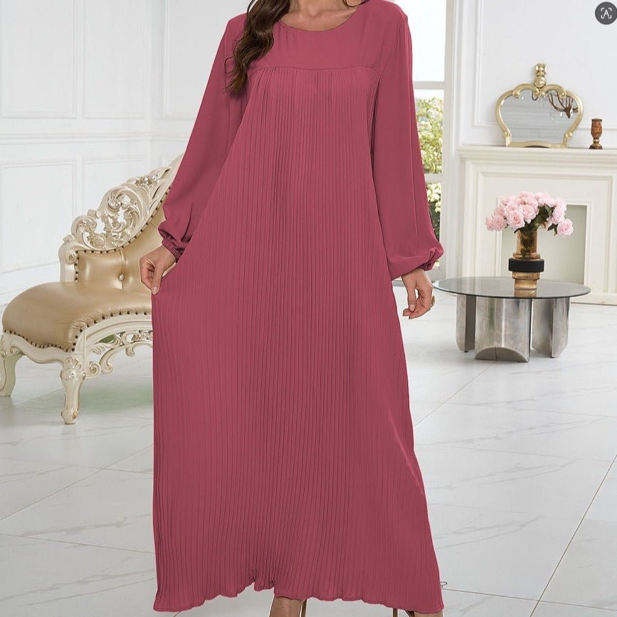Simple Solid Color Pleated Abaya (MA094) - Mariam's Collection