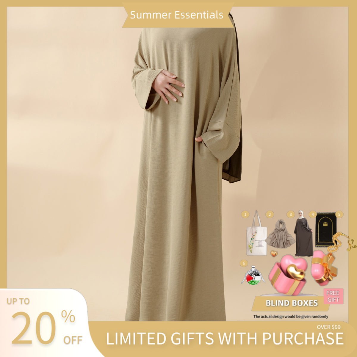 Simple Vintage Pleated Abaya (MA042) - Mariam's Collection