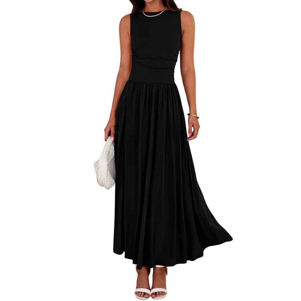 Sleeveless Gathered Waist Maxi Dress with Pockets(MA395) - Mariam's Collection