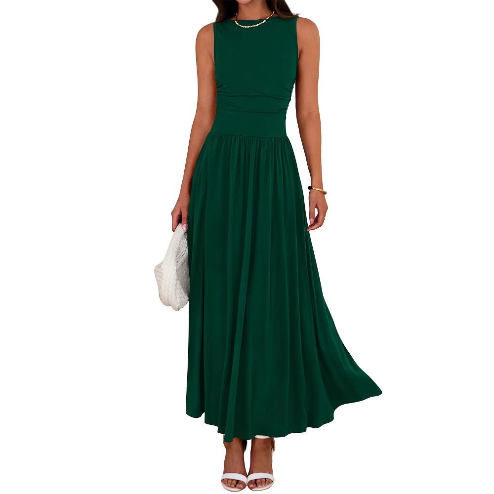 Sleeveless Gathered Waist Maxi Dress with Pockets(MA395) - Mariam's Collection