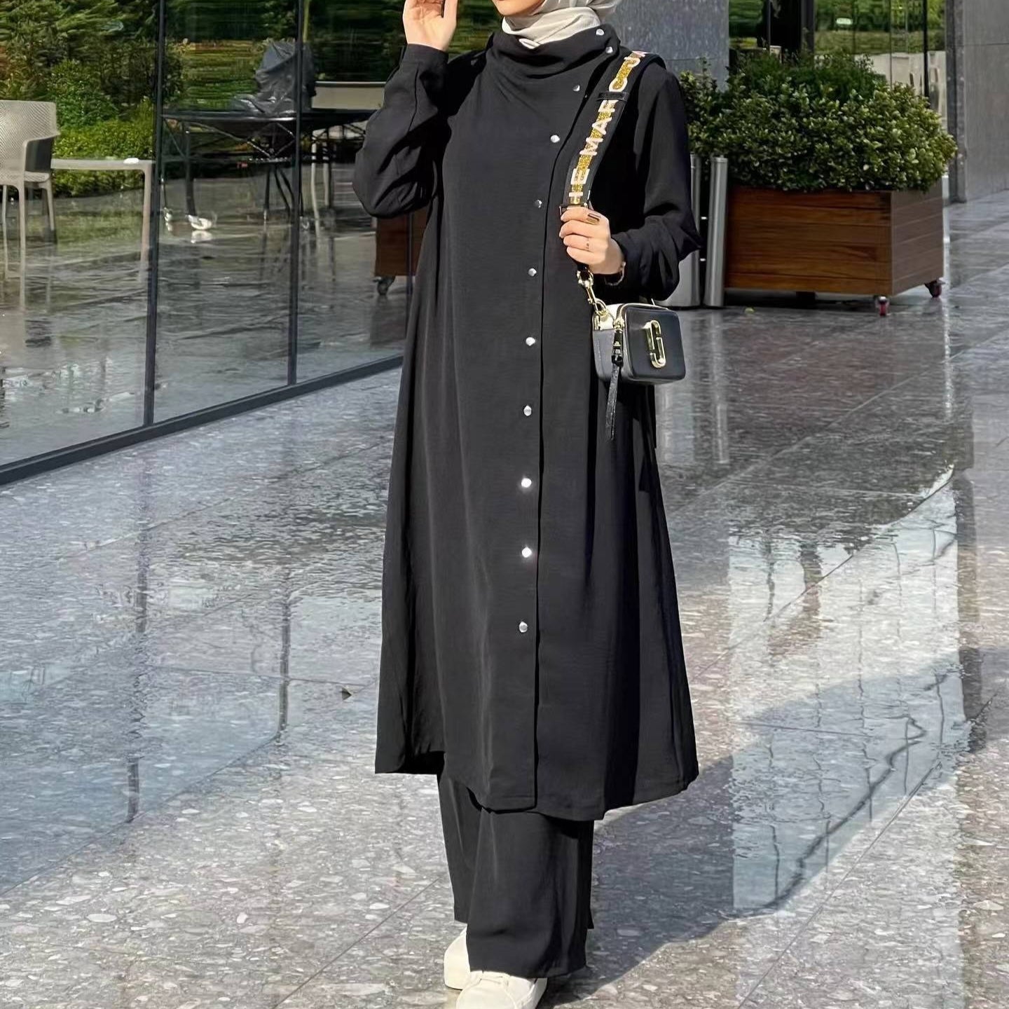 Snap Button Long Tunic & Wide-Leg Trousers Two-Piece Co-ord Set(MS508) - Mariam's Collection