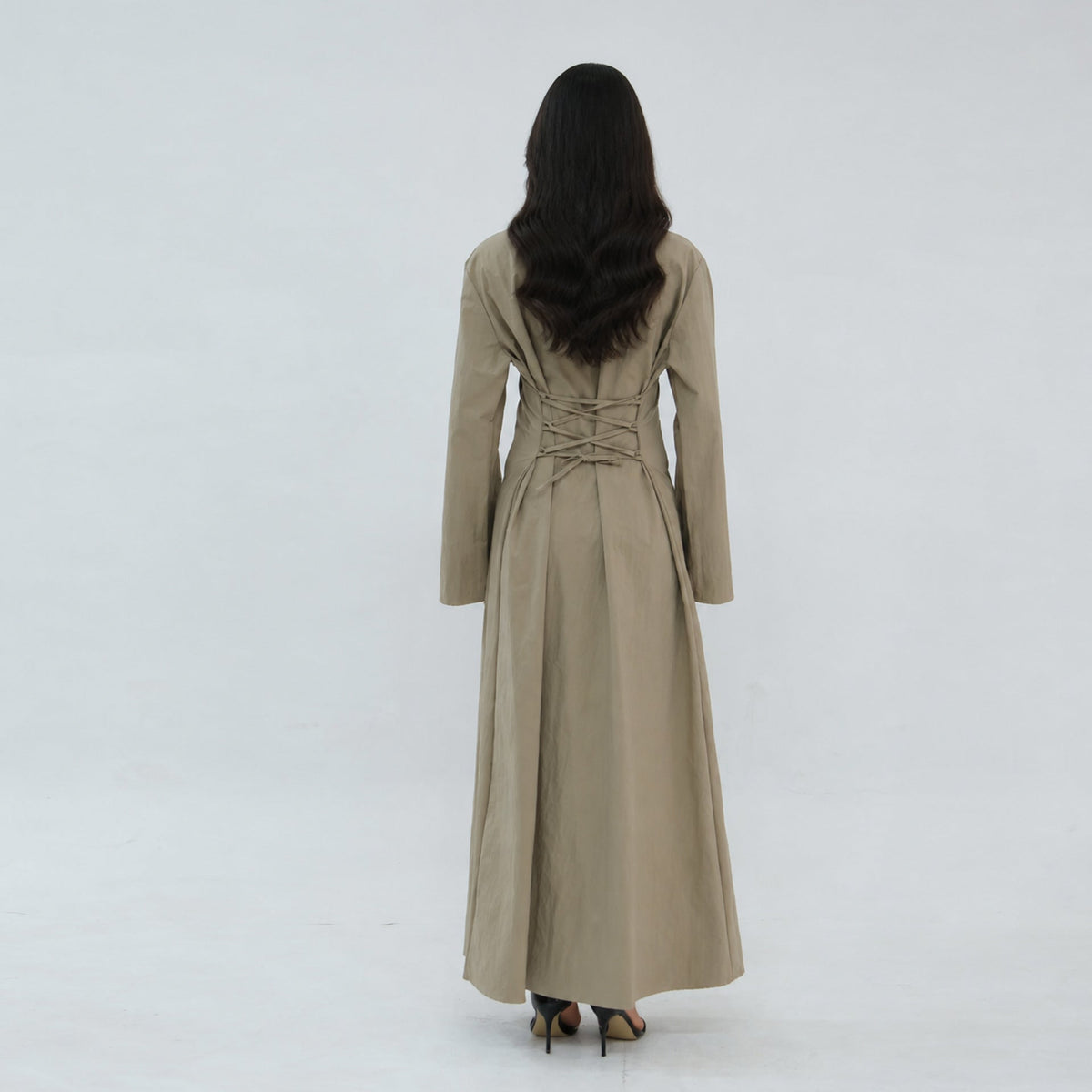 Solid Button-Front Maxi Dress | Adjustable Tie-Back Cardigan Dress(MS571) - Mariam's Collection