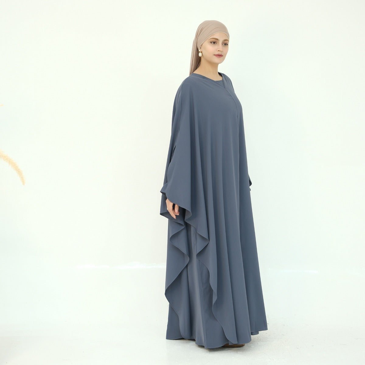 Solid Color Modest Robe Dress Two - Piece Set – Muslim Abaya with Puff Sleeves(MA275) - Mariam's Collection