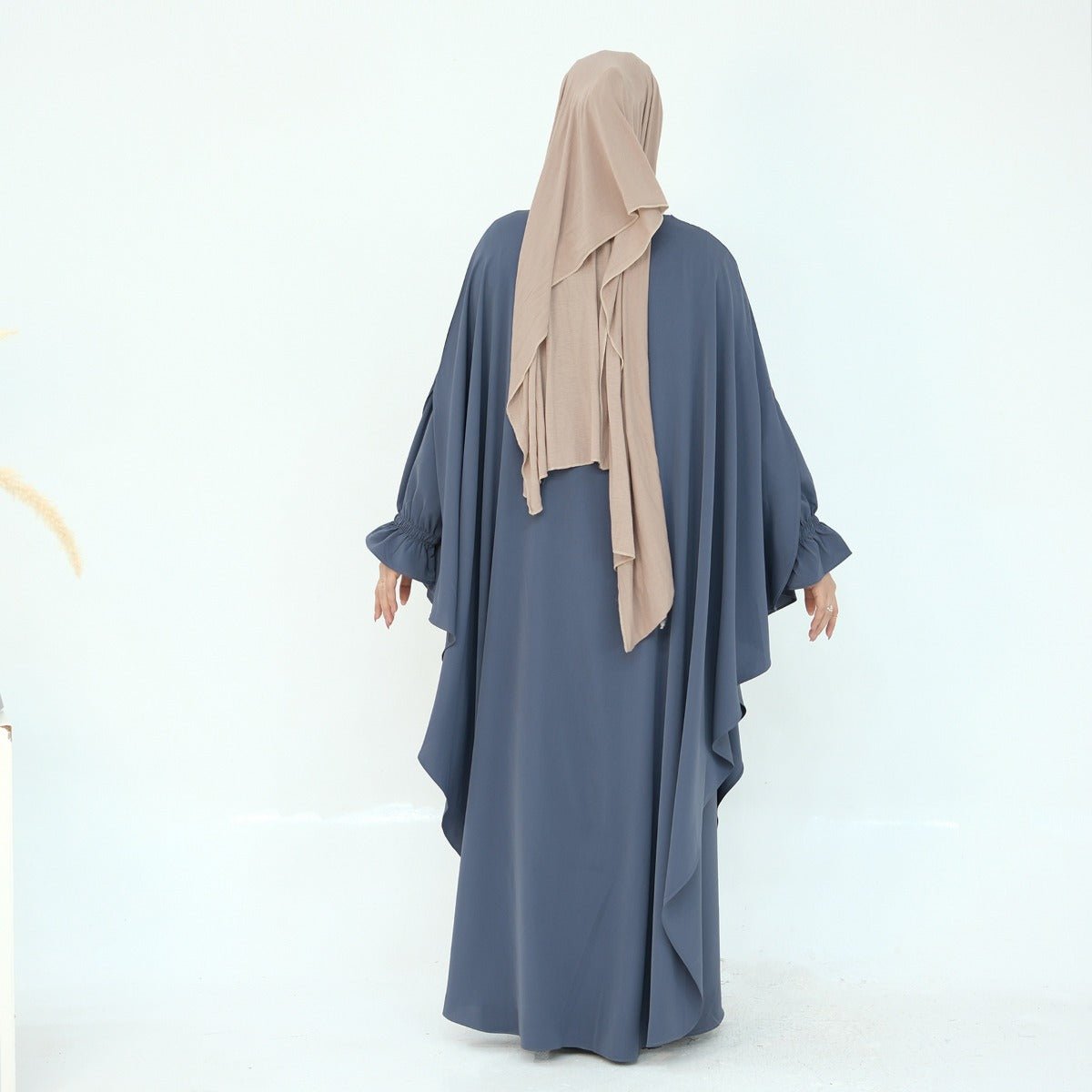 Solid Color Modest Robe Dress Two - Piece Set – Muslim Abaya with Puff Sleeves(MA275) - Mariam's Collection