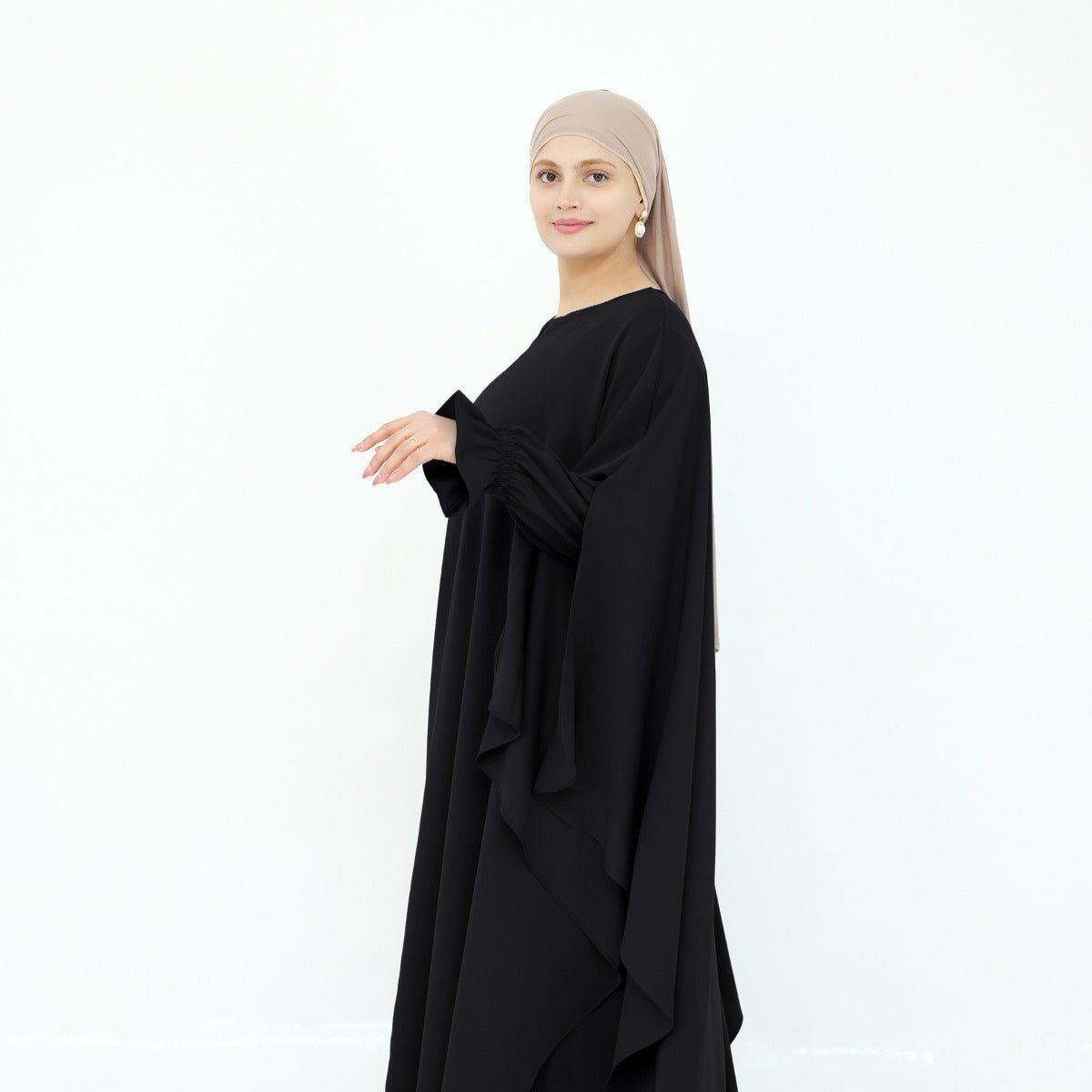 Solid Color Modest Robe Dress Two - Piece Set – Muslim Abaya with Puff Sleeves(MA275) - Mariam's Collection