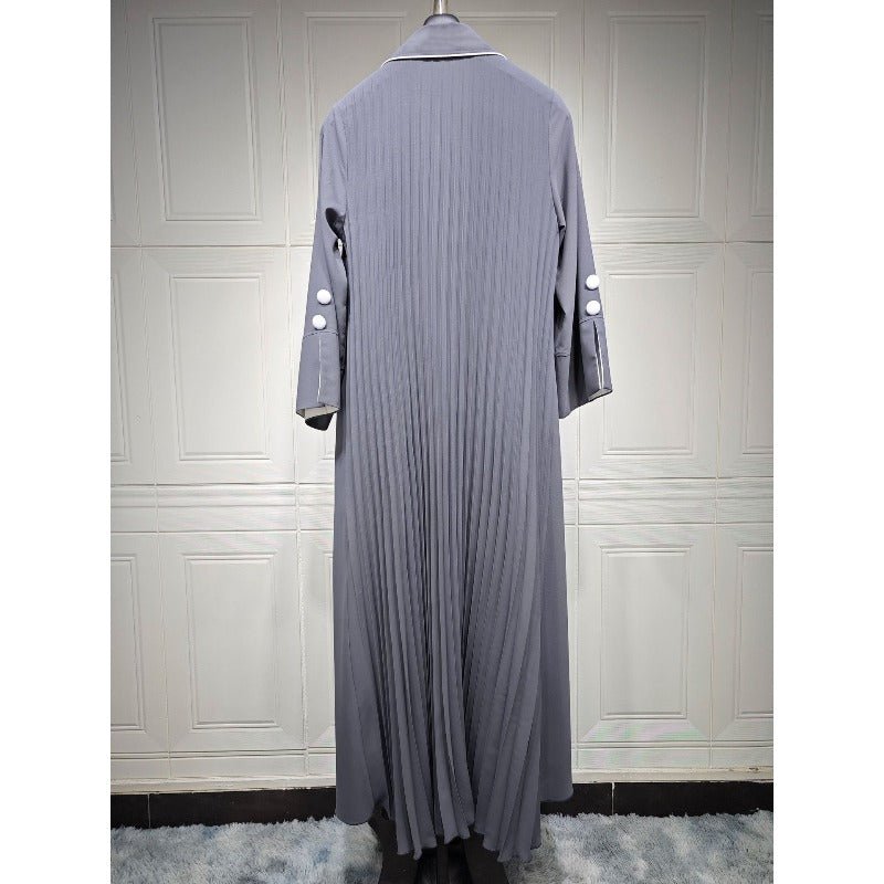 Autumn & Winter Long Dress with Open Front | Solid Color Pleated
