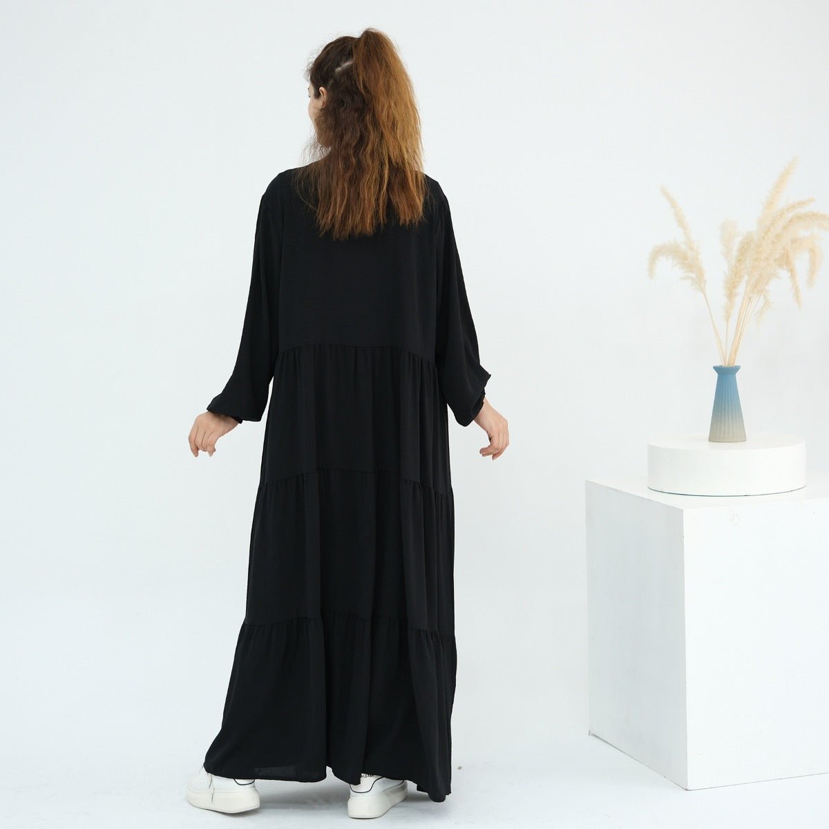 Solid Color Puff Sleeve Layered Maxi Dress Robe Dress Two - Piece Set. (MOA165) - Mariam's Collection