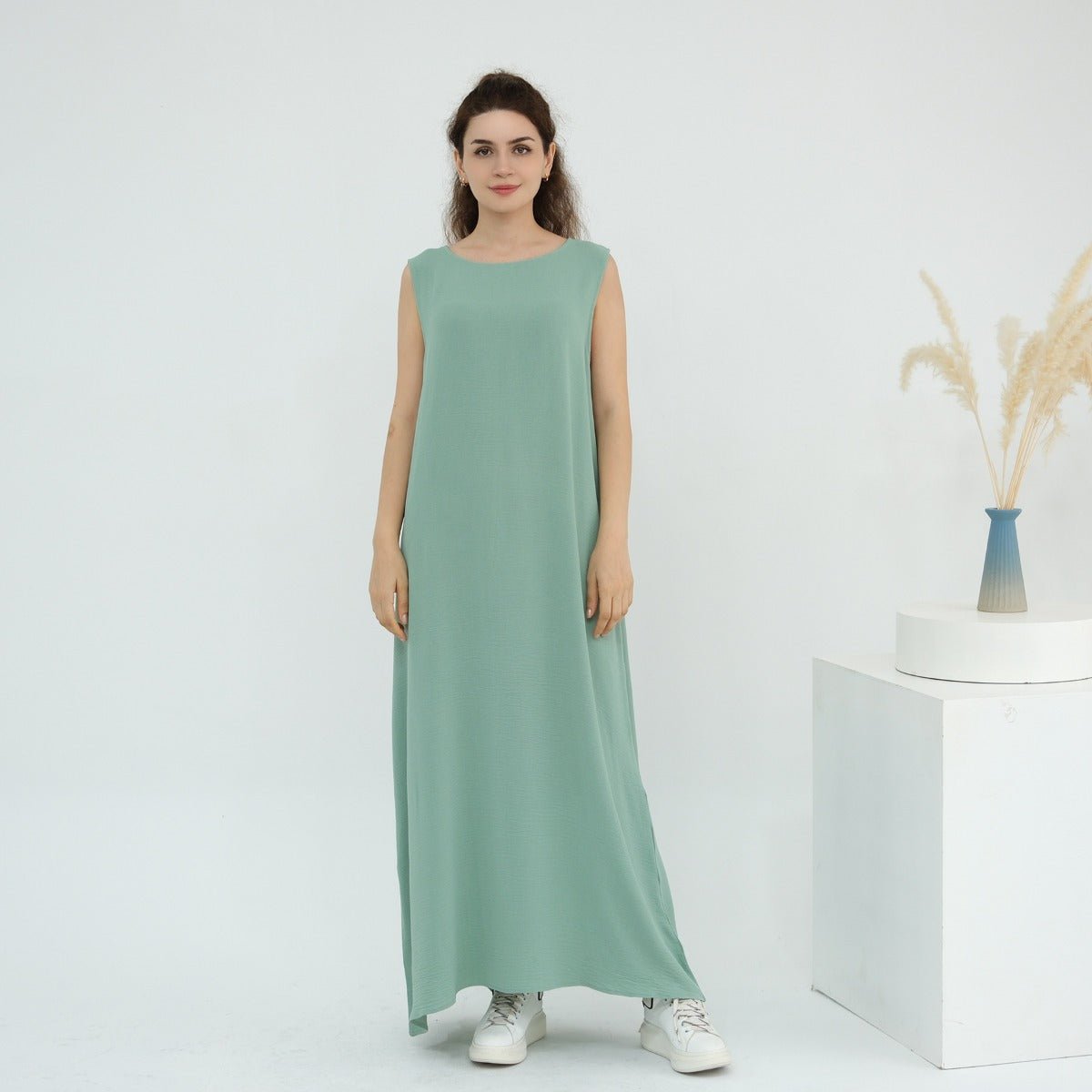 Solid Color Puff Sleeve Layered Maxi Dress Robe Dress Two - Piece Set. (MOA165) - Mariam's Collection