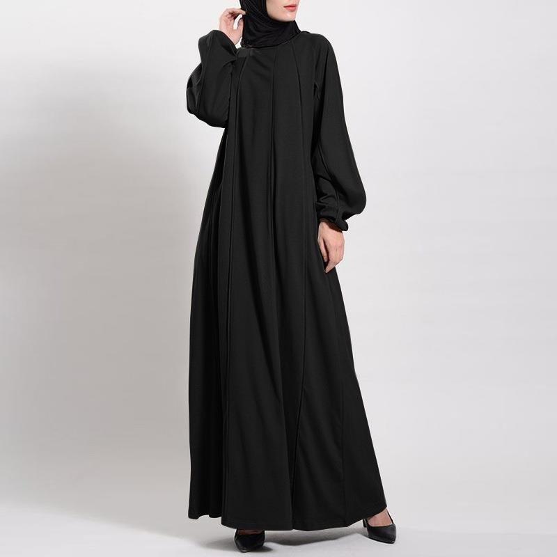 Solid Color Puff Sleeves Maxi Dress Loose Robe  Modest Elegant Bubble Sleeve Abaya(MA271), Black / M