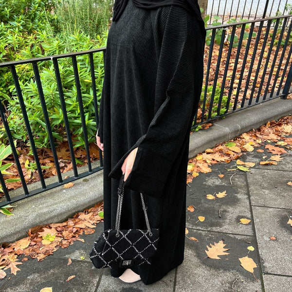 Solid Color Simple Corduroy Abaya (MA129) - Mariam's Collection