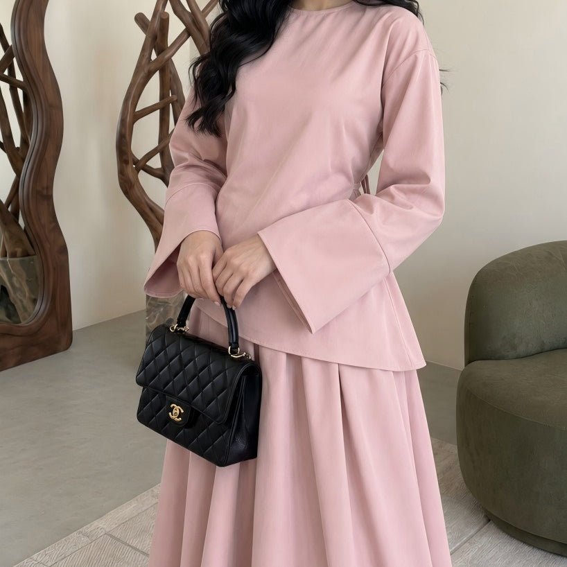 Solid Colour Top & Maxi Skirt Set(MS556) - Mariam's Collection