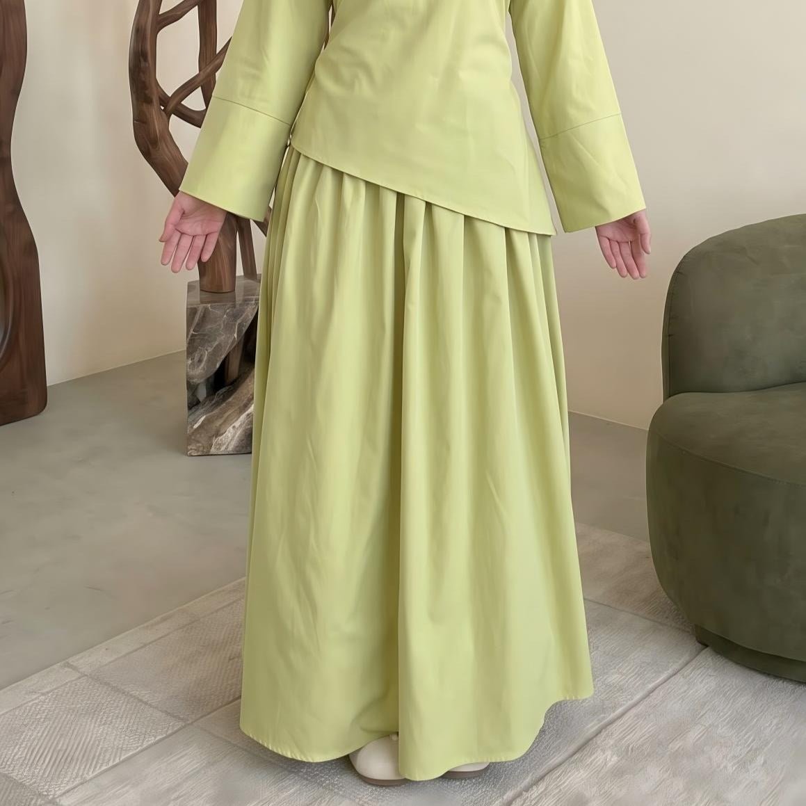Solid Colour Top & Maxi Skirt Set(MS556) - Mariam's Collection