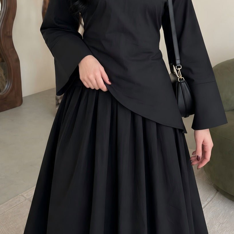 Solid Colour Top & Maxi Skirt Set(MS556) - Mariam's Collection