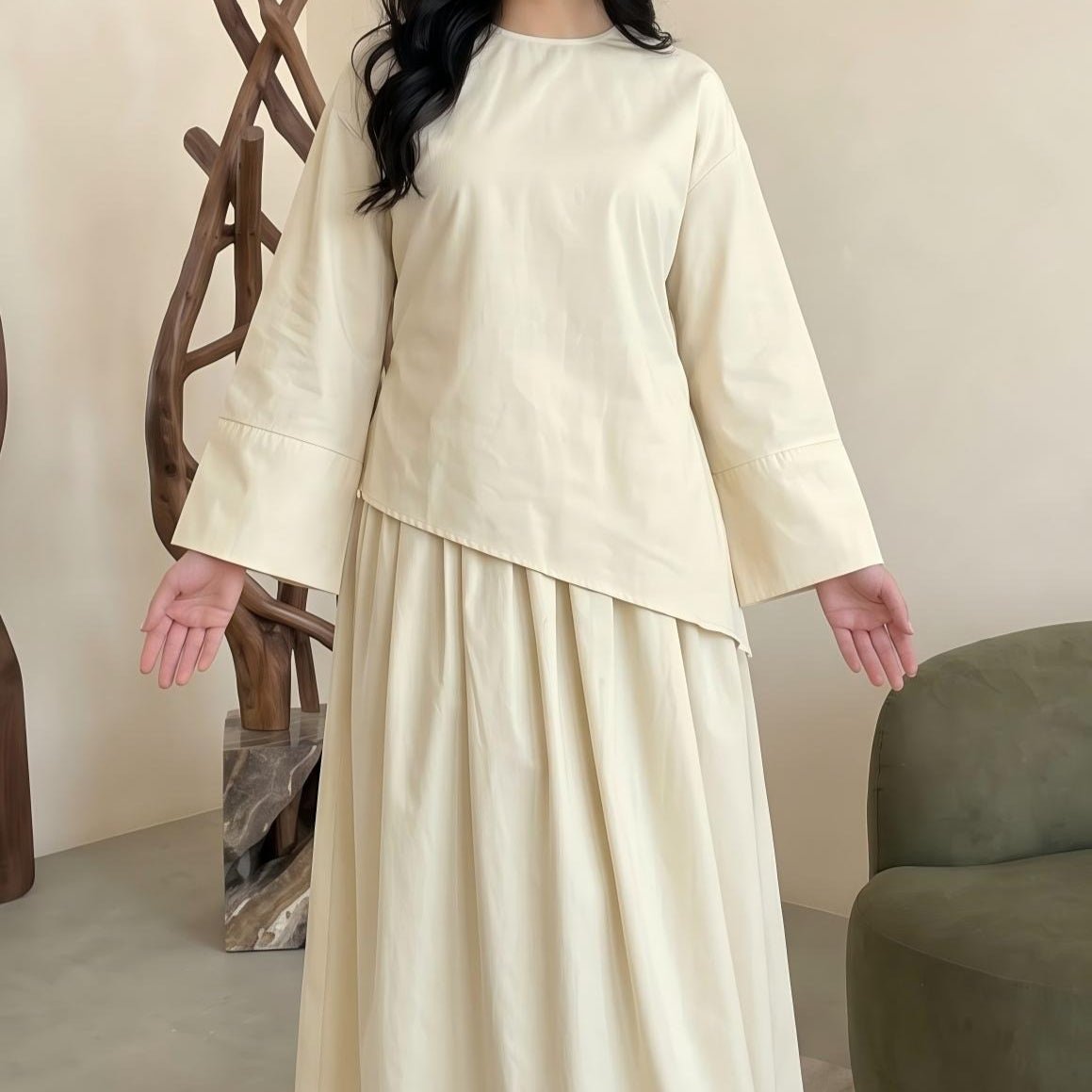 Solid Colour Top & Maxi Skirt Set(MS556) - Mariam's Collection