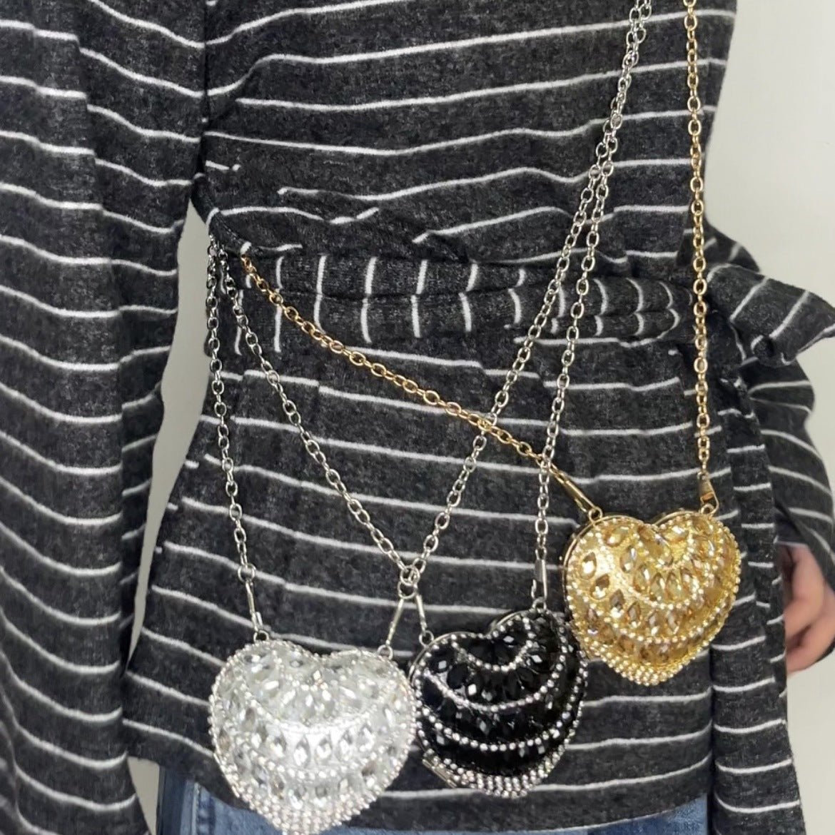 Sparkling Heart - Shaped Crossbody Bag Everyday Glam Diamond - Studded Mini Purse (MAC279) - Mariam's Collection