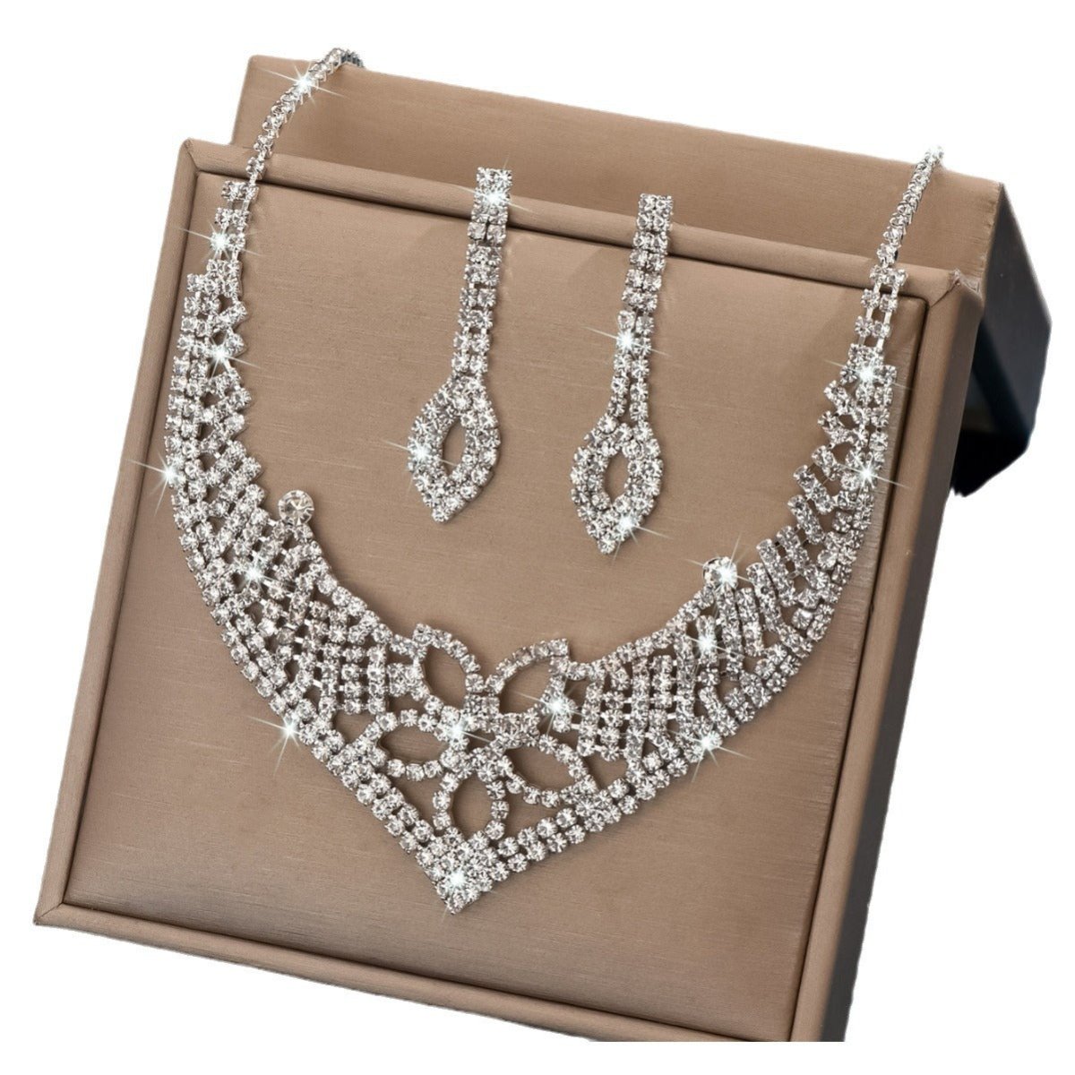 Sparkling Rhinestone Trio Earrings Necklace Bracelet Collection (MAC315) - Mariam's Collection