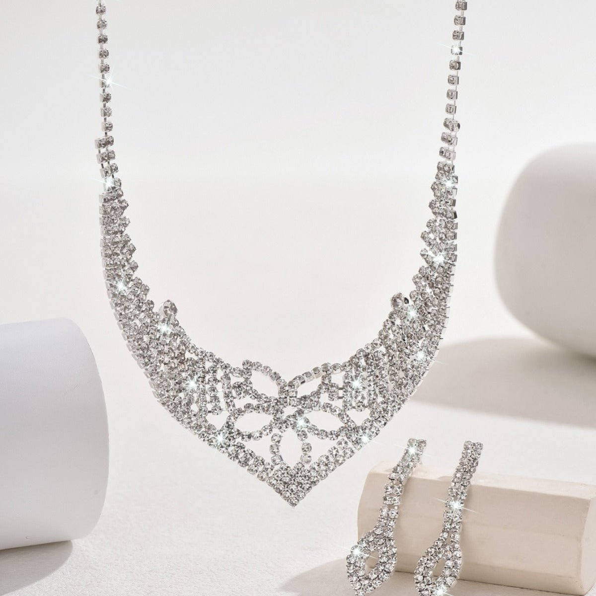 Sparkling Rhinestone Trio Earrings Necklace Bracelet Collection (MAC315) - Mariam's Collection