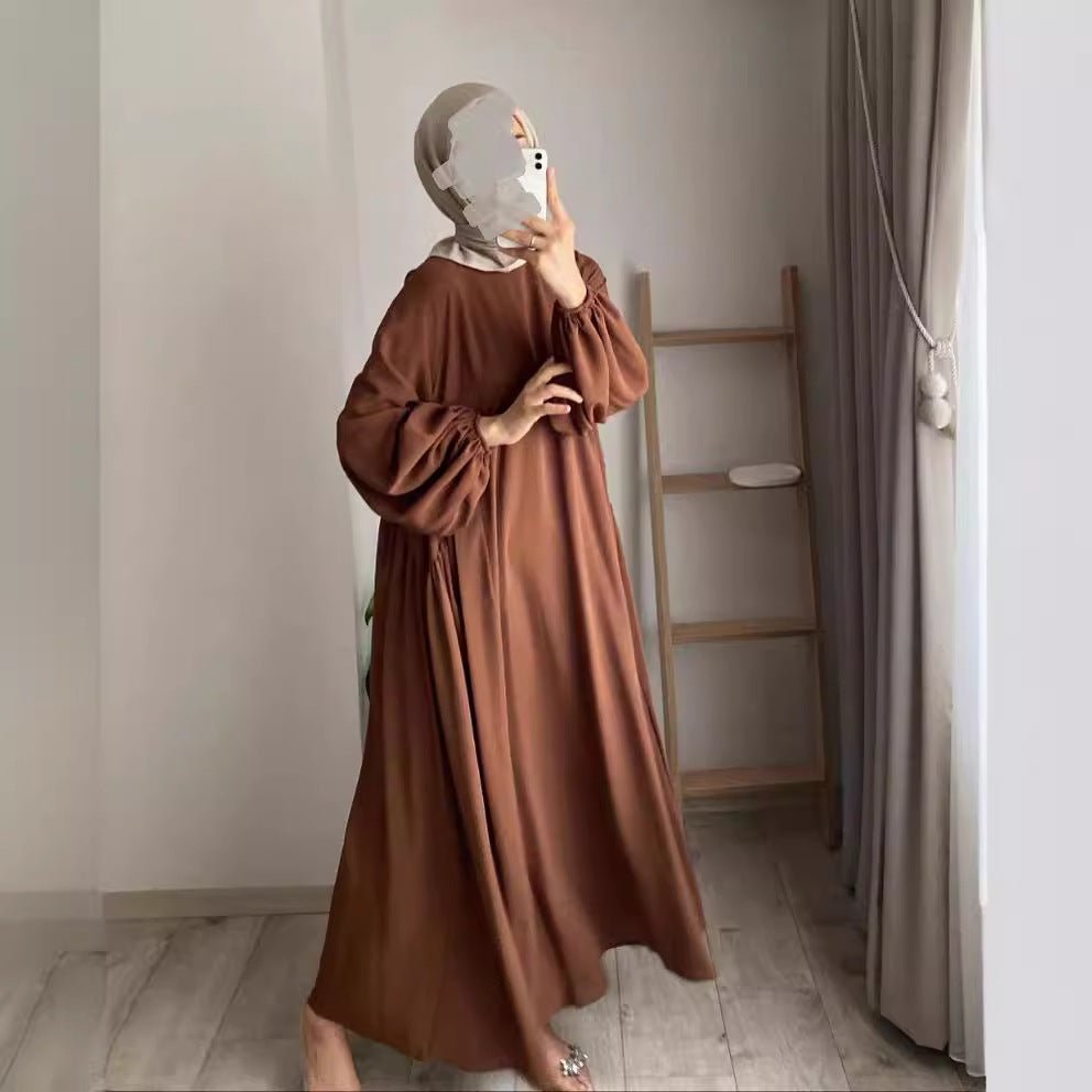 Spring and autumn new Muslim women's clothing pure color elegant fashion loose pullover abaya (MA153) - Mariam's Collection