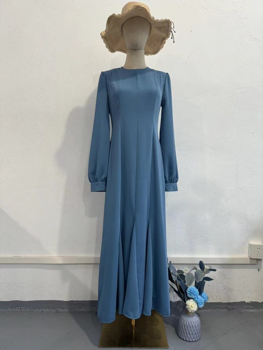 Spring Elegant Court-Style Long Sleeve Blue Chiffon Mermaid Dress Abaya (MA222) Blue / XXL