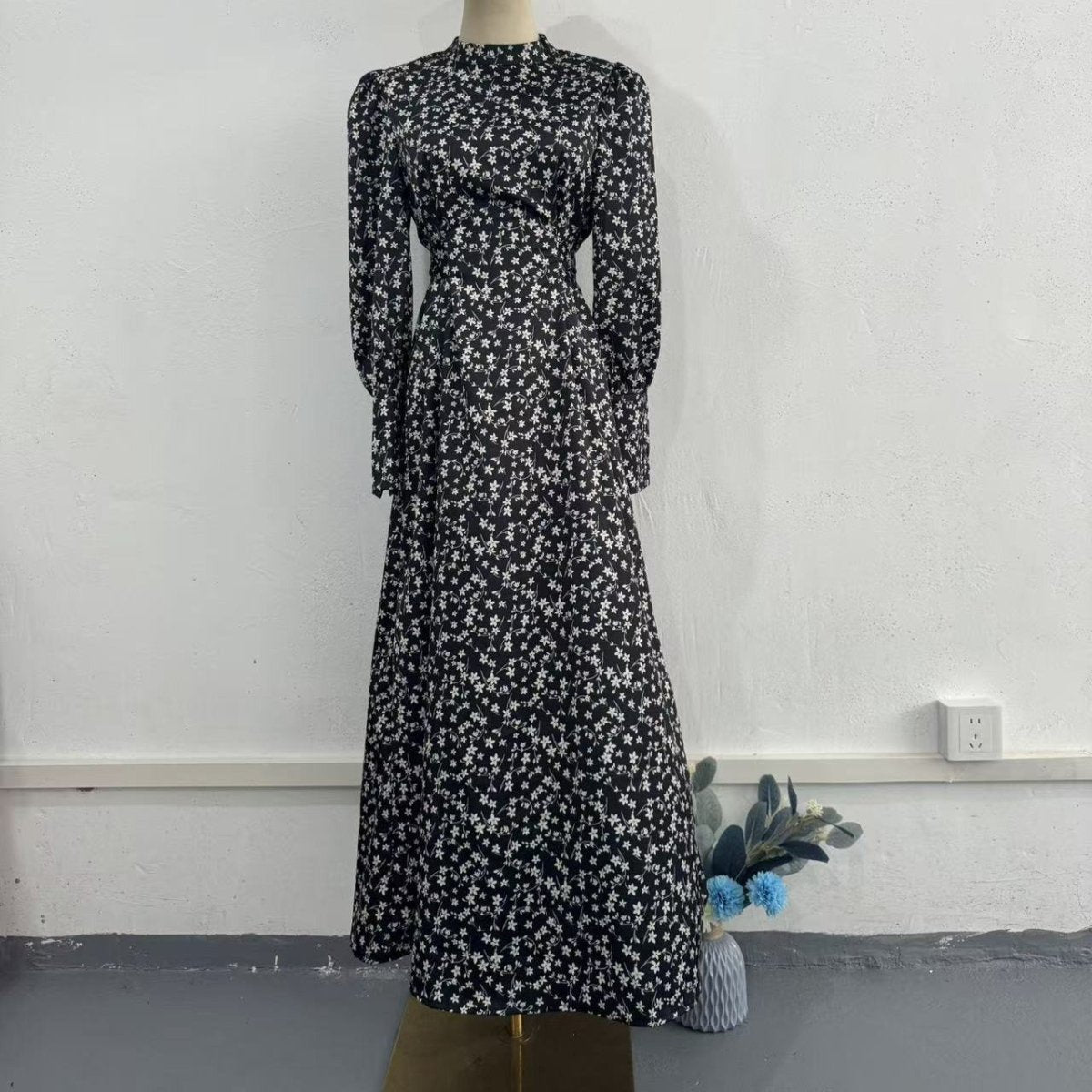 blue and white high neck dress Women's Garden Song Blue & White Bird Print Sleeveless Mock Neck Mini Dress | Size: M