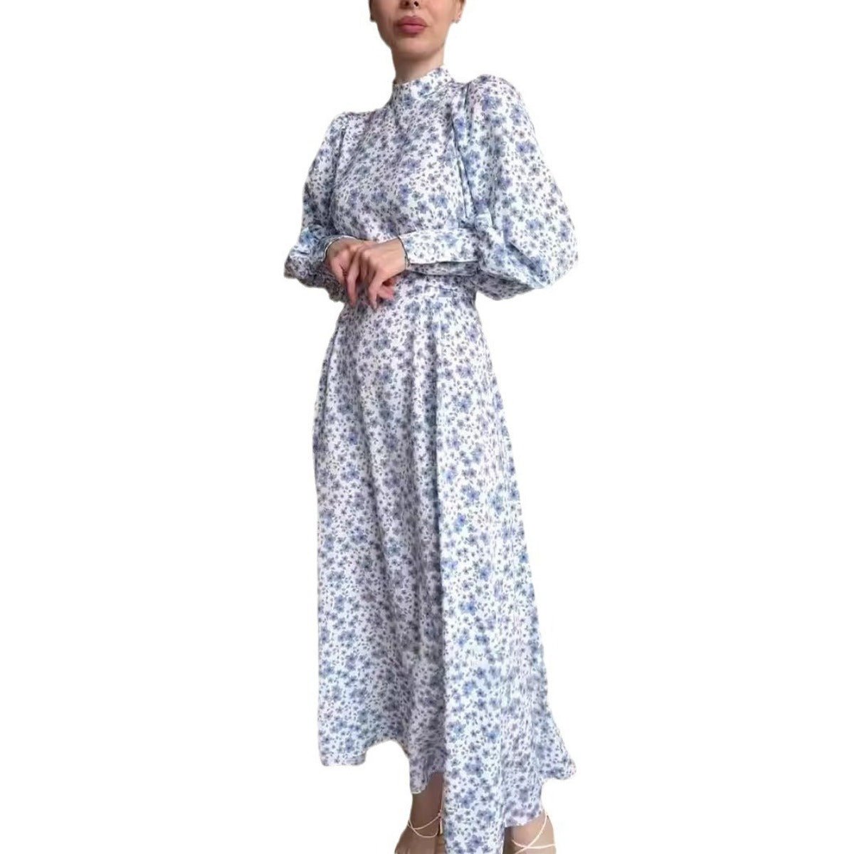 【I AM MARI】Benluche Puff Flower Long One Piece Elegant Floral Print Party Chiffon Ruffles Cake Dress