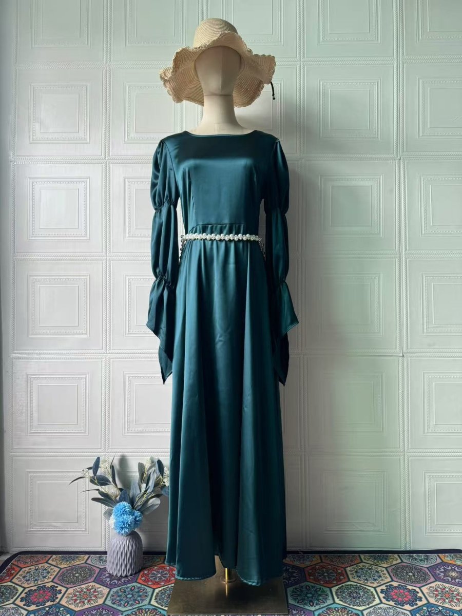 Luxury Slim-Fit Long Sleeve Dress Abaya | Emerald Green Maxi Dress (MA217), Malachite Green / XXL Luxury Slim-Fit Long Sleeve Dress Abaya | Emerald Green Maxi Dress (MA217), Malachite Green / XXL