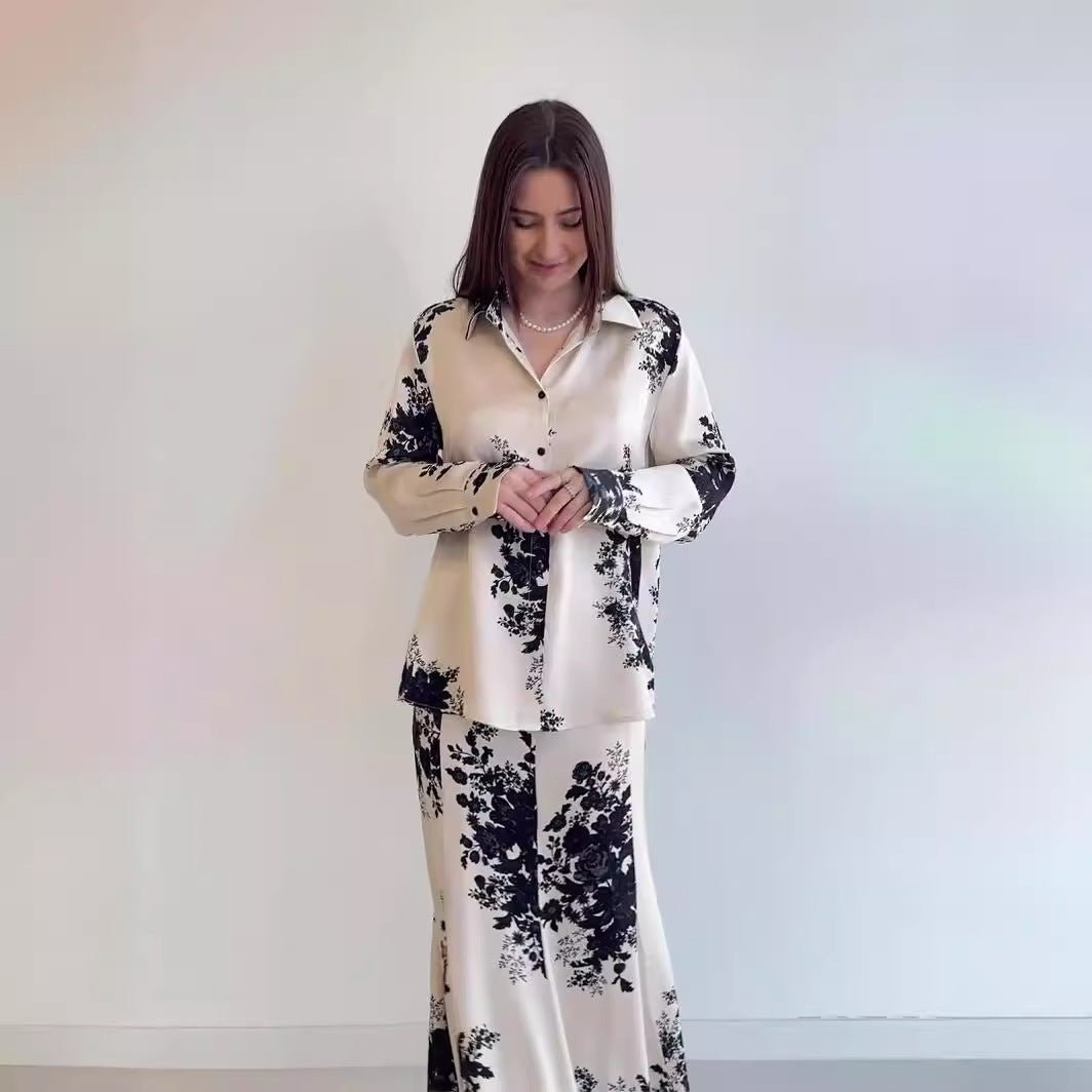 Spring New Satin Print Design Sense Skirt Set.(MS081) - Mariam's Collection