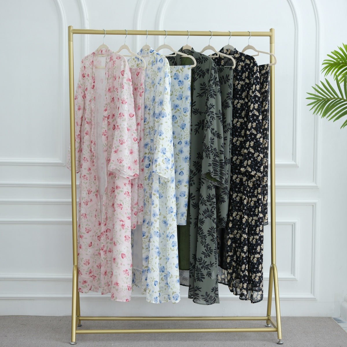 Spring Summer Floral Print Chiffon Cardigan | Double - Layer Modest Cover - Up Abaya. (MOA170) - Mariam's Collection
